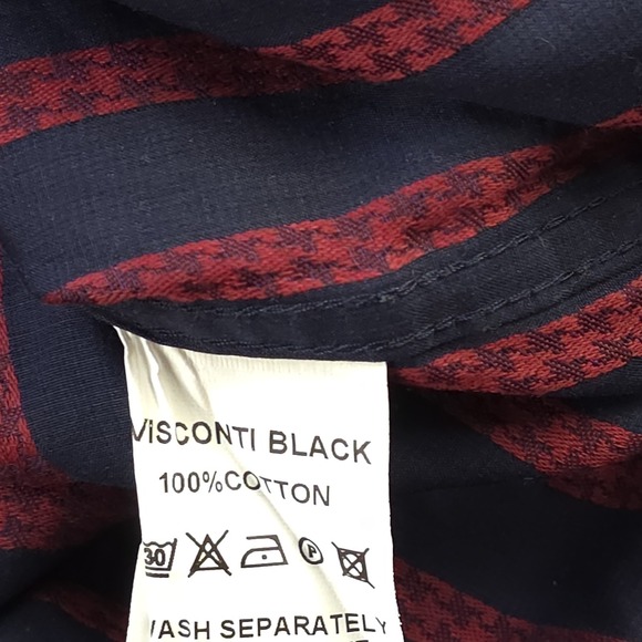 Visconti Black Shirt XL Blue Red Vertical Striped Long Sleeve Button Up Cotton - Picture 6 of 8